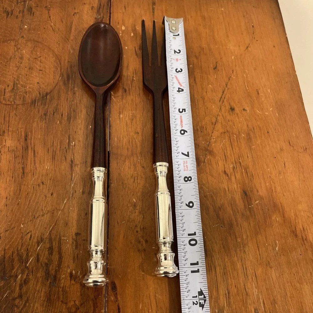 Antique STERLING & TEAK MID CENTURY MODERN SALAD Serving Set - FORK & SPOON